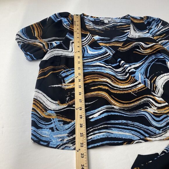 Nine West Blouse Wrap Top Silky Shirt Womens Size Large Short Sleeve Tie Waist - Picture 4 of 15